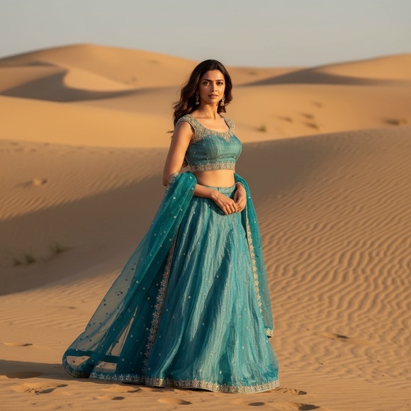 Salwar Kameez Other - NWOT Organza Silver and Teal Lehenga